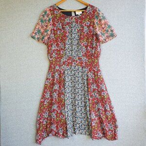 Johnny Was Jade Dress Medium Blue Red Floral Patchwork Sonny Button Back Boho